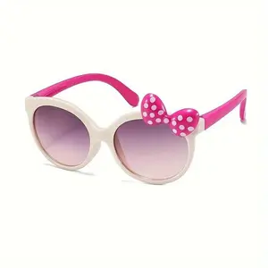 [Playful |   Adorable] Playful Adorable Cartoon Bowknot Glasses for Kids - Pink & Beige |   Plastic Frame, Polka Dot Accents, Perfect for Street Photography & Casual Attire |   Stylish Kids Glasses