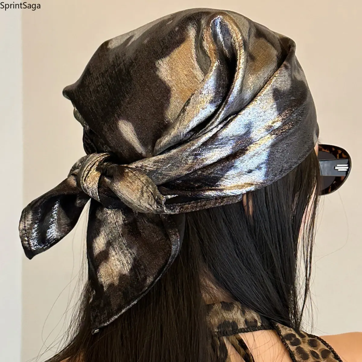 Retro hot girl silver headscarf female sweet cool personality versatile y2k high-end hip-hop hip-hop street dance scarf Fashion Shawl Fashion Shawl Wrap