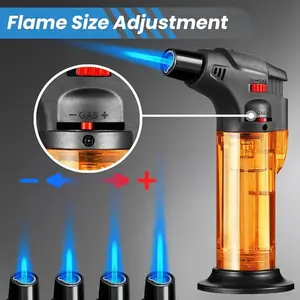 Piece Torch Lighter, Butane Fillable Lighter, Single Spray Flame Windproof Torch Lighter, Multifunctional Mini Gas Lighter for Candles, Fireplace, Camping, BBQ, Kitchen (Butane Free)