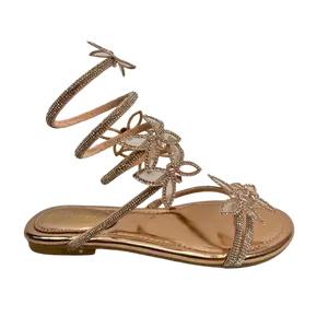 BUTTERFLY-1 Womens Sandals Rhinestone Embellished Butterfly Curly Strap Slip On Open Toe