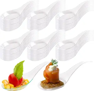 Tear Drop Tasting Spoons - 50 Count Disposable Clear Plastic Appetizer Spoons