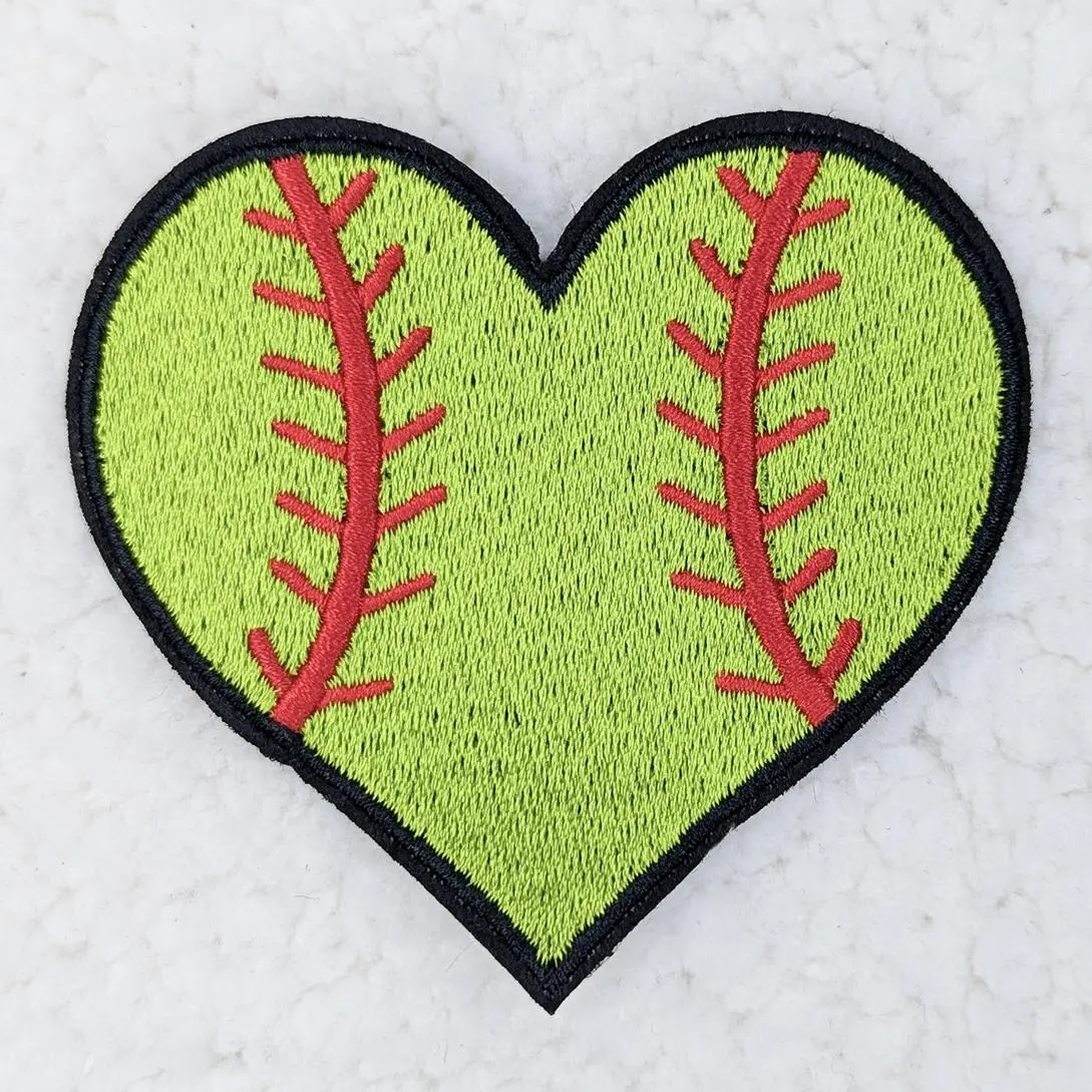 Softball Heart Embroidered HAT/POCKET Patch