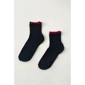 The Petite Ruffled Modal Socks in Black/Red