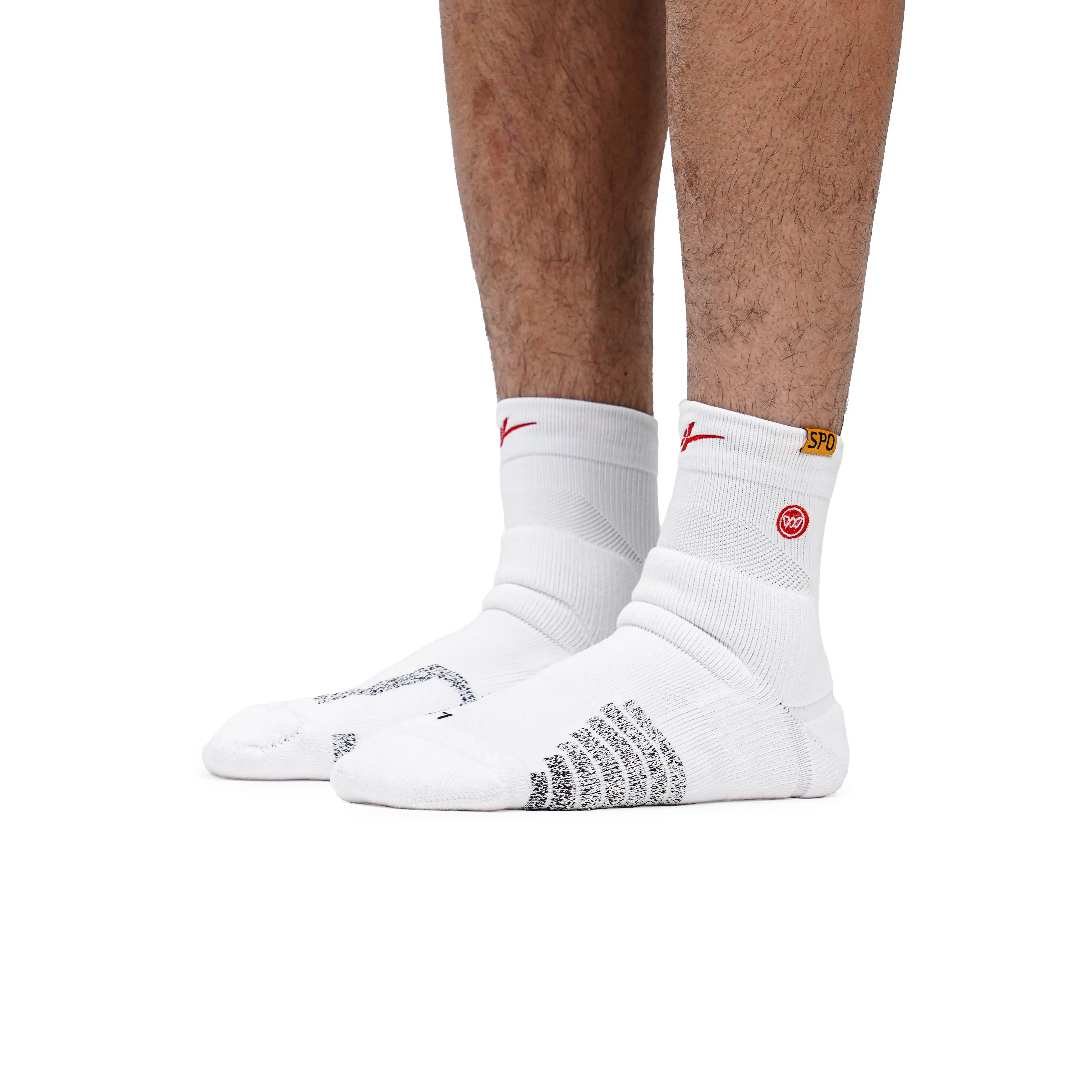 SPO Pro Low Mid Socks, Cushioned, Compression, Moisture-Wicking, Cooling, All Seasons, Anti-Skid, Impact Protection, Machine Washable, Non-Slip Performance Athletic Basketball Training Sports Gym Socks, Black & White