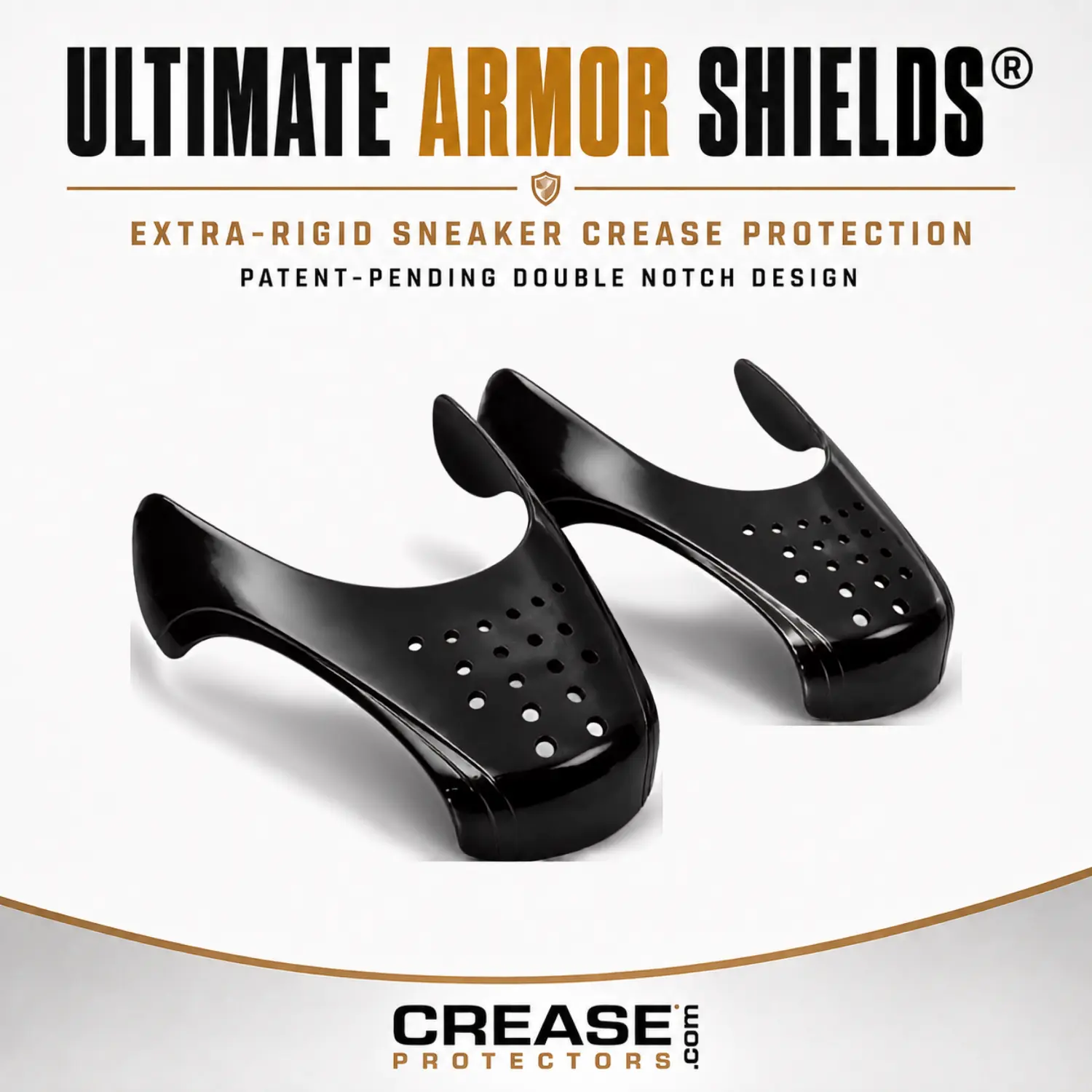 Ultimate Armor Shields - Extra-Rigid Sneaker Crease Protectors, Double Notch Anti-Crease Toe Box Guard, Reusable, No Adhesive, Made in USA (1 Pair)
