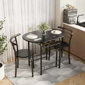 3-Piece Small Dining set, Table and Chair Set for 2 ,for Living Room, Dining Room, Kitchen, Black