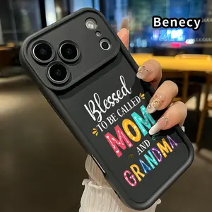 Mom and Grandma Blessing Pattern TPU Phone Case for iPhone 17 Pro Max 16 15 14 Plus 13 12 Mini 11 XR X XS Air E Shockproof Non Slip Military-Grade Protection Silicone Cover Smartphone Casing