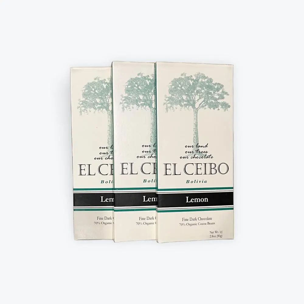 El Ceibo 70% fine dark chocolate+lemon peel (3 pack)  Organic Low Sugar  Snack Dessert