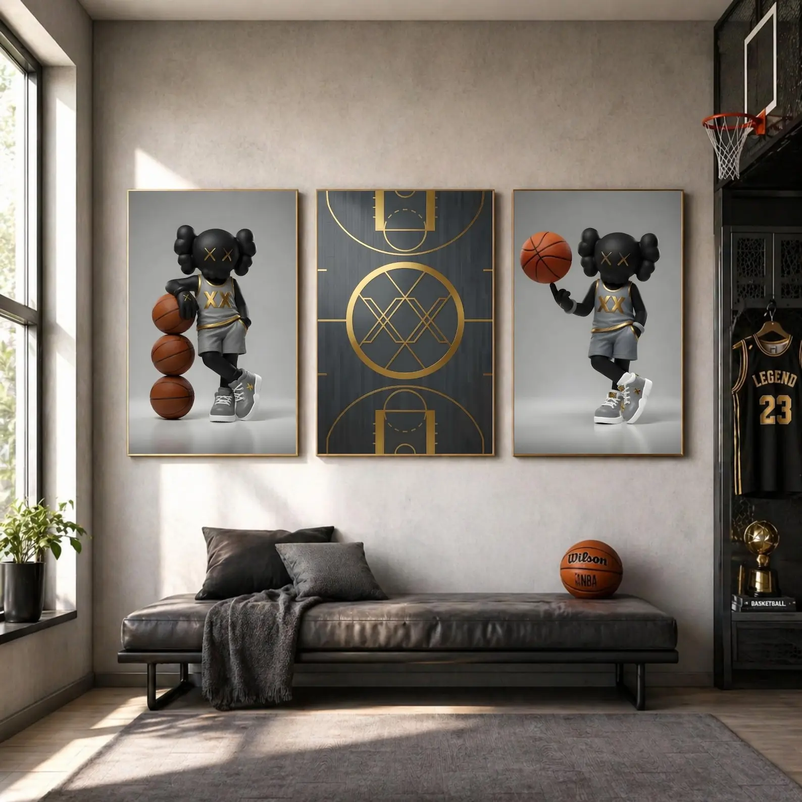 Kaws Basketball Poster Print Unframed Set of 3 Wall Art , Sports HypeBeast Room Decor, Teen Boy Bedroom Prints, Gaming Room Basketball Kaws Figures Decor