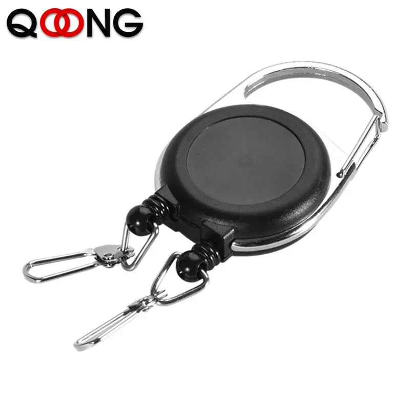 QOONG 65CM Unique Double Headed Design Key Chain Multifunctional Roll Retractable Keychain Bag Recoil ID Card Holder Keyring H63