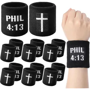 6 Pair Faith Cross Drip Wristband Baseball Drip Baseball Accessories Cross Sports Wristband Absorbent Sweat Band Athletic Christian Faith for Sports Basketball Football Gym Workout