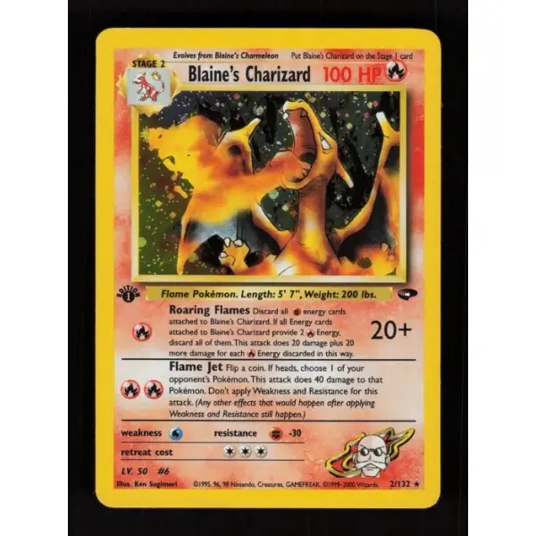 POKEMON TCG AUTHENTIC RAW SINGLES: 1ST EDITION Blaine's Charizard Gym Challenge Rare 2/132 NEAR MINT English