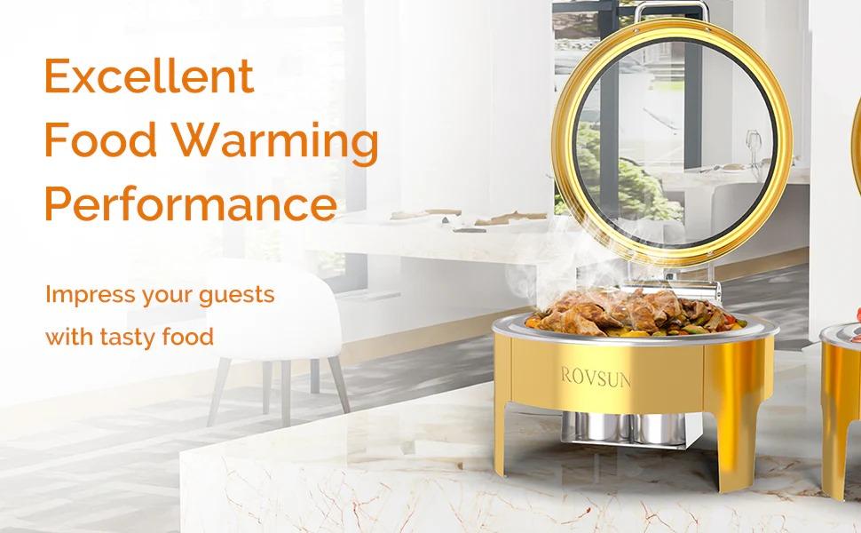 [FLASH SALE] ROVSUN 6 QT Round Gold Chafing Dish Buffet Set with Serving Tong