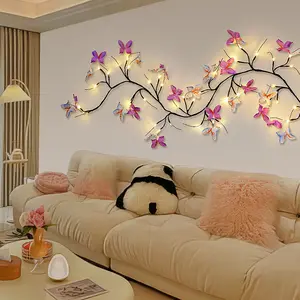 Colorful Butterfly LED Artificial Branch String Lights, 1.6m 36led Warm Light Atmosphere Light, USB Powered, Wall Bedroom Wedding Christmas Party Decor, Light Up