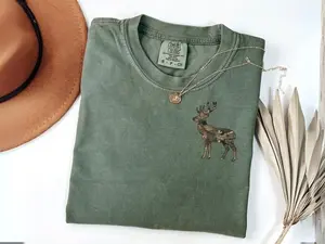 Comfort Colors Camo Deer Shirt, Left Chest Buck Tee, Whitetail Hunting Graphic, Rustic Outdoors Gift, Unisex Fit