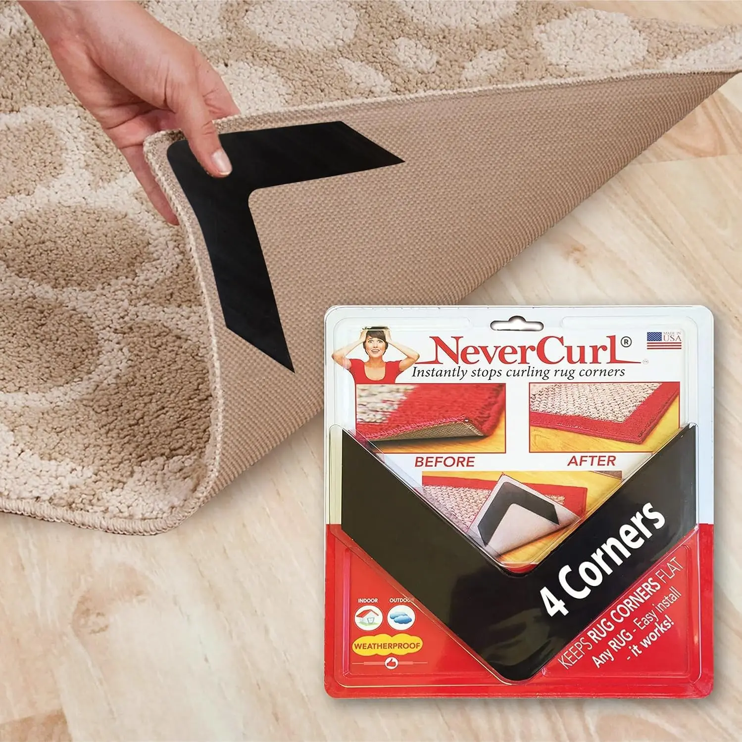 iPrimio NeverCurl V-Shape Rug Corner Gripper, Instantly Stops Curling, Essential Grip Accessory for Household Carpets