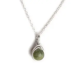 Green Jade Gemstone Pendant Necklace | Sterling Silver or Gold Dainty Simplistic 8mm Gemstone Crystal Healing