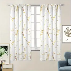 Gold Marble Texture Digital Print Curtains, 2 Piece Set, Rod Pocket Design, Privacy Protection, Suitable for Bedroom Living Room Dining Room