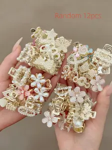 12pcs Random Women's Hair Claw Set, Elegant Style Shiny Rhinestone Hair Clips, Flower Hair Clip, Perfect for Daily Use, Wedding and Gifting
