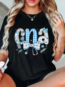 100% Cotton Unisex CNA Nurse Blue Floral Stethoscope Coquette Bow Cute Nurse T-Shirt