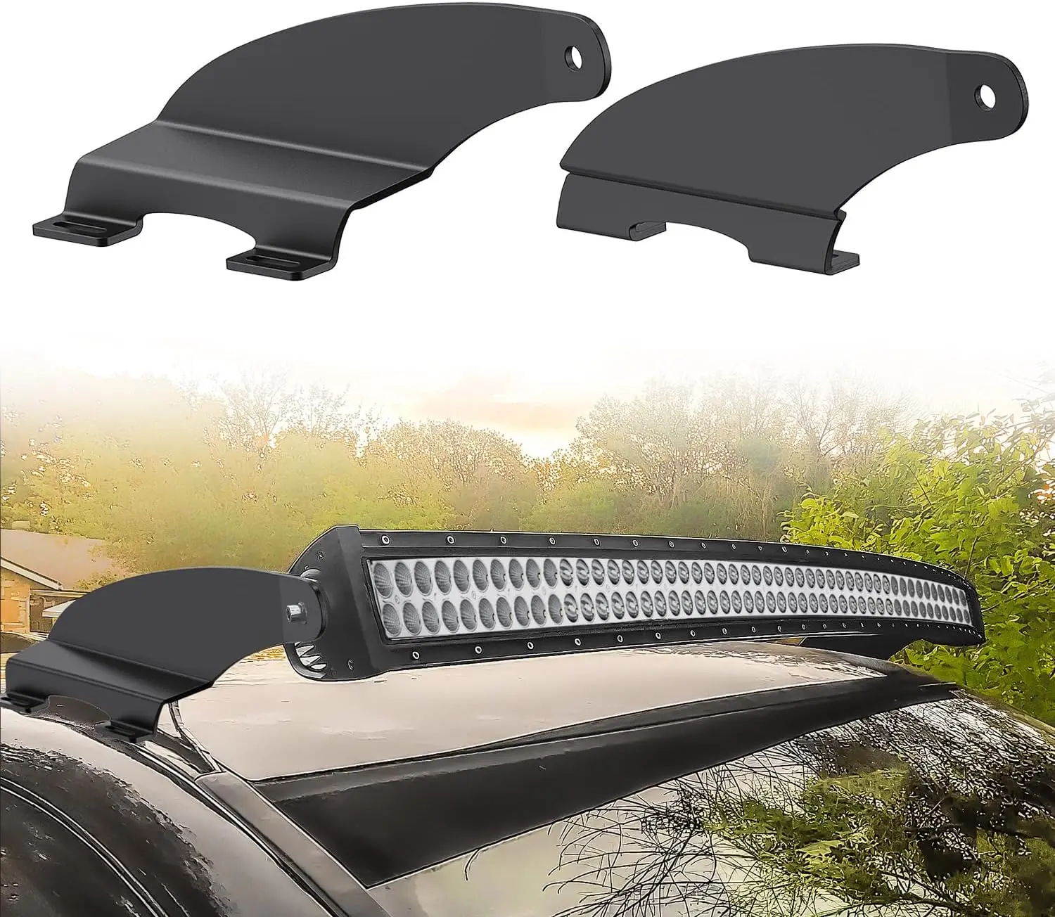 Nilight 52 inch Curved LED Light Bar Bracket Mounting Upper Windshield Roof Cab Brackets for Dodge RAM 1500 4th Gen 2009-2018, 1500 Classic 2019-2024 and RAM 2500 3500 2010-2018, Smooth, Stable