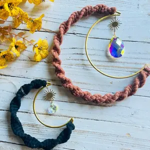 Macrame Crescent 6” Moon Suncatcher Gift Idea with Vibrant Colors and Durable Design for Home Decor Hanging Boho Plant