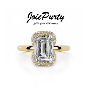 2CT Emerald Cut D Color Moissanite Women's Fashion Wedding Ring, S925 Silver, Hypoallergenic & Tarnish-Free Luxury Jewelry with Premium Gift Box, Perfect Gift for Her