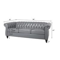 Grey PU 3 Seater Tufted Sofa