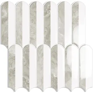 Peel and Stick Tile Backsplash, Self Adhesive Marble Wall Tiles for Kitchen Bathroom Mixed Vertical Stripes Design (10-Sheet,12"x12")