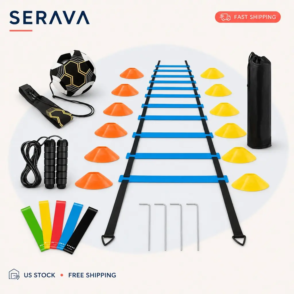 Agility Training Set with Speed Ladder Resistance Bands Jump Rope and Cones for Sports Fitness Soccer and Football Practice
