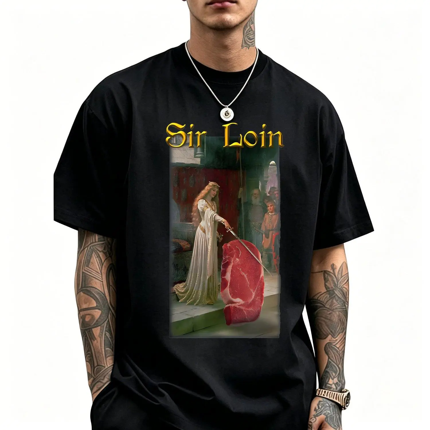 Men Short Sleeve T Shirts Sir Loin Funny Sirloin Steak Joke Medieval Accolade Art Graphic Tee Novelty Meat Lover Gift Casual Vintage Style
