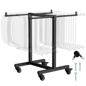 VEVOR Folding Chair Rack, 200 LBS Capacity, T-shape Chair Cart for 14 Chairs, Heavy-duty Metal Chair Storage Dolly with Rubber Wheels, Multi-Function Chair Holder for Party Event, Hotel, Matte Black
