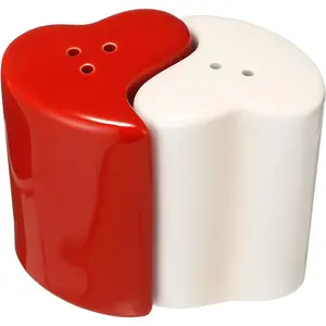 2 Pcs Valentines Love Shaped Salt and Pepper Shakers 3 Inch Ceramic Salt and Pepper Shakers Set for Holiday Home Indoor Kitchen Decorations (Red and White)