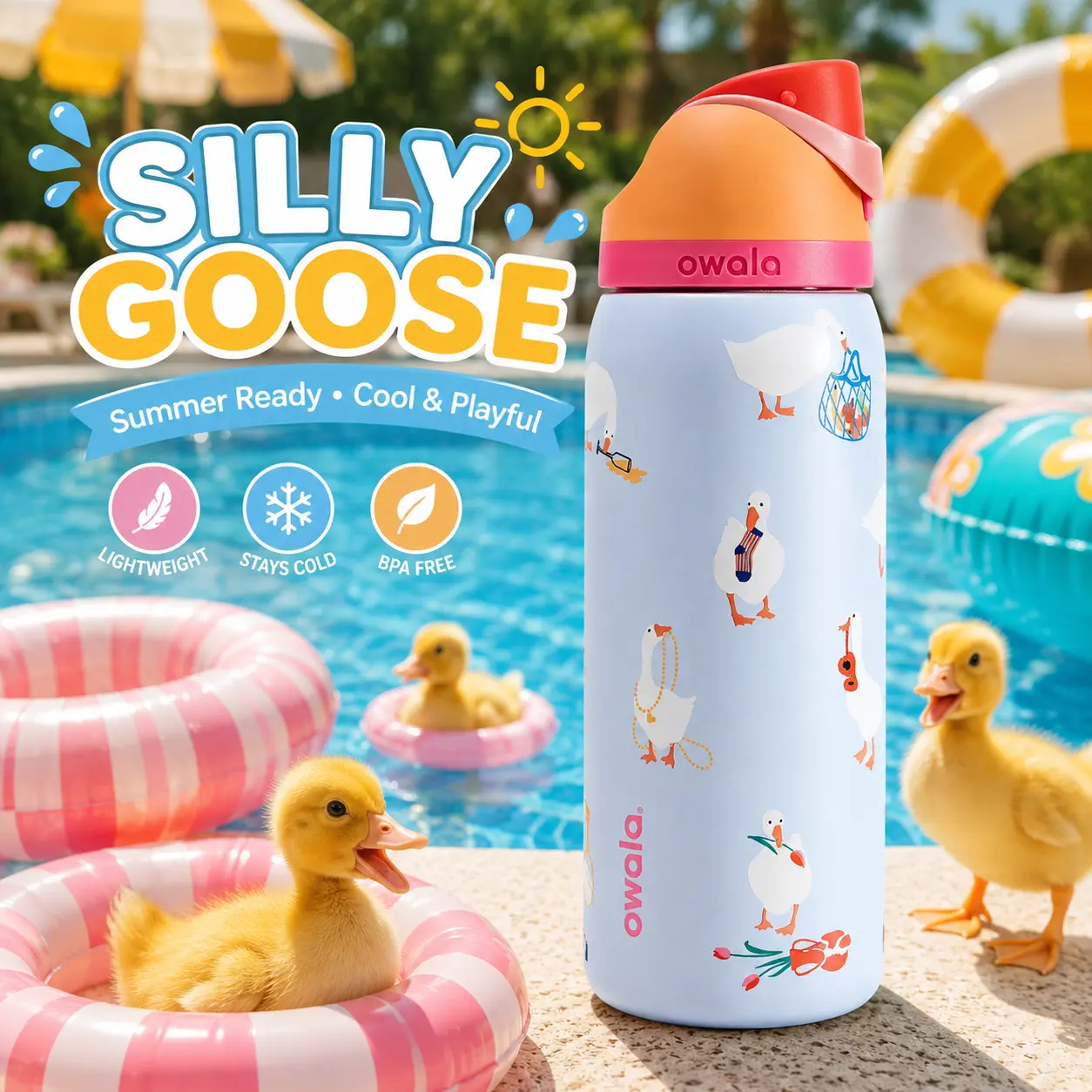Owala FreeSip “Silly Goose” Limited Edition Insulated Water Bottle – Urban Outfitters Exclusive Cute Goose Print