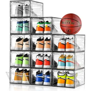 12 Pack Shoe Boxes Shoes Organizer, Shoe Storage Organizer Boxes with  Door, Clear Shoe Organizers Sneaker Storage Shoe Box for Women/Men, Fit up to  Size 12