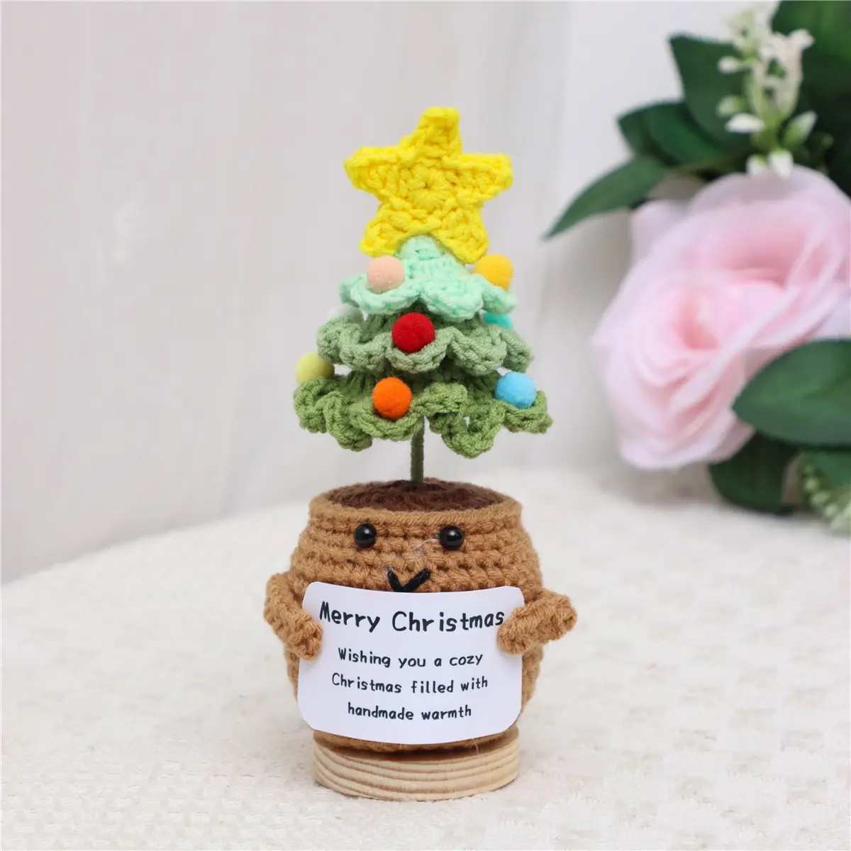 Handmade Yarn Christmas Tree Decoration, Cute Positive Energy Emotion Doll, Festival Home Decor, Festive Holiday Ornament, Interior Decoration Accessories