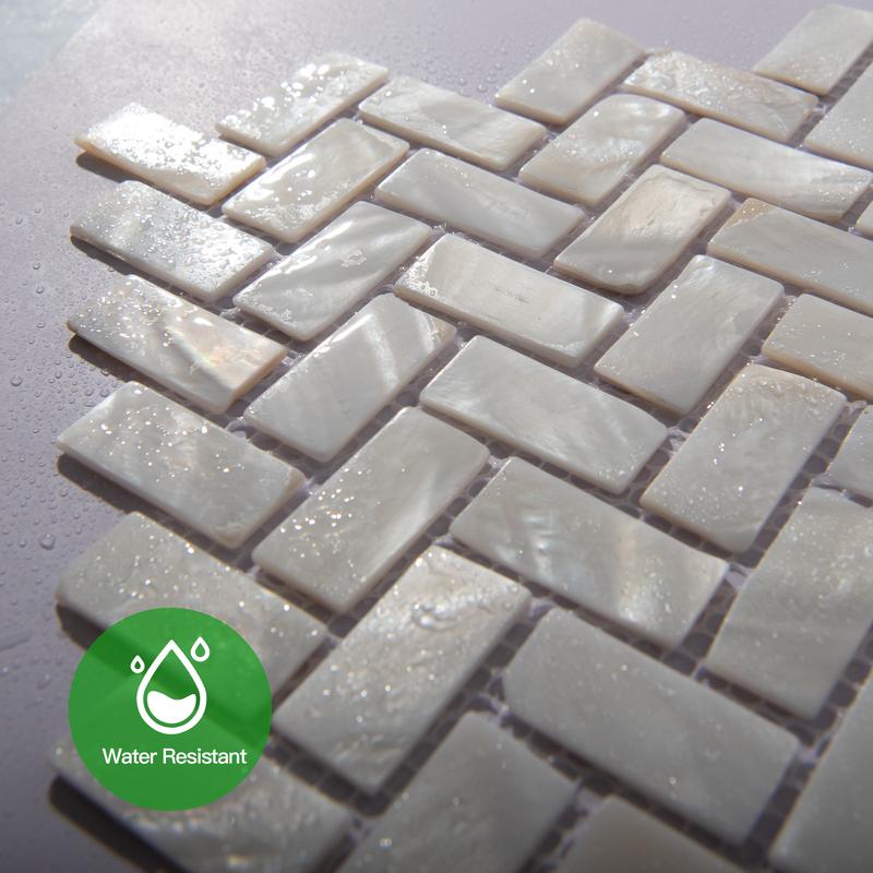 Art3d White Mother of Pearl Shell Tile 12x12 Natural MOP 10 Sheets Cover 10 Sq Ft Waterproof Backsplash Shower Wall Tile Herringbone Pattern