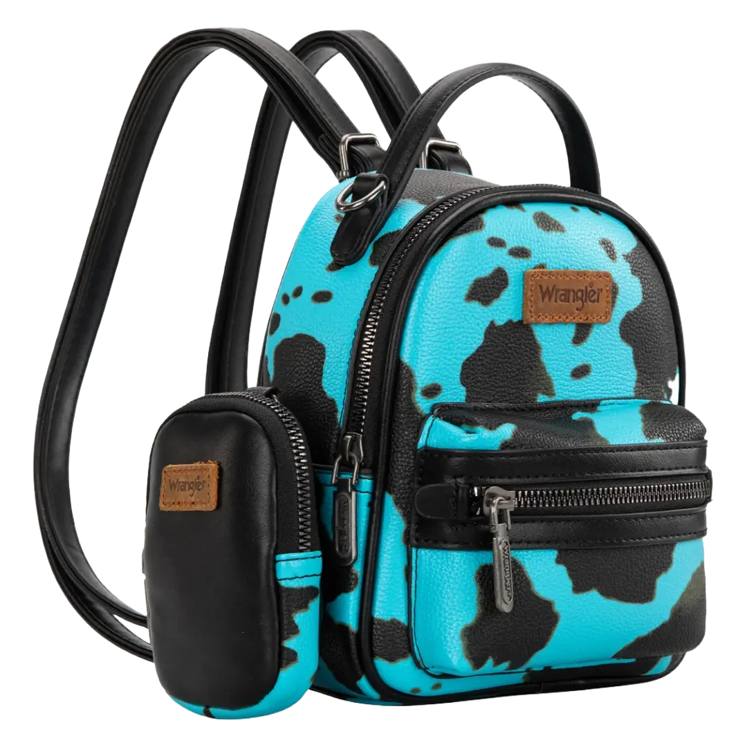 Wrangler Ladies Turquoise Cow Print Mini Backpack With Coin Pouch WG133-8600TQ