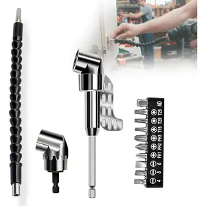 Bit Extension Set 19pcs, Hex Shank 105 ° Right Angle Drill Attachmen, 3pcs 1/4 3/8 1/2" Universal Socket Adapter Set, 3pcs Drill Bit Holder Extension and Screwdriver Bit Kit