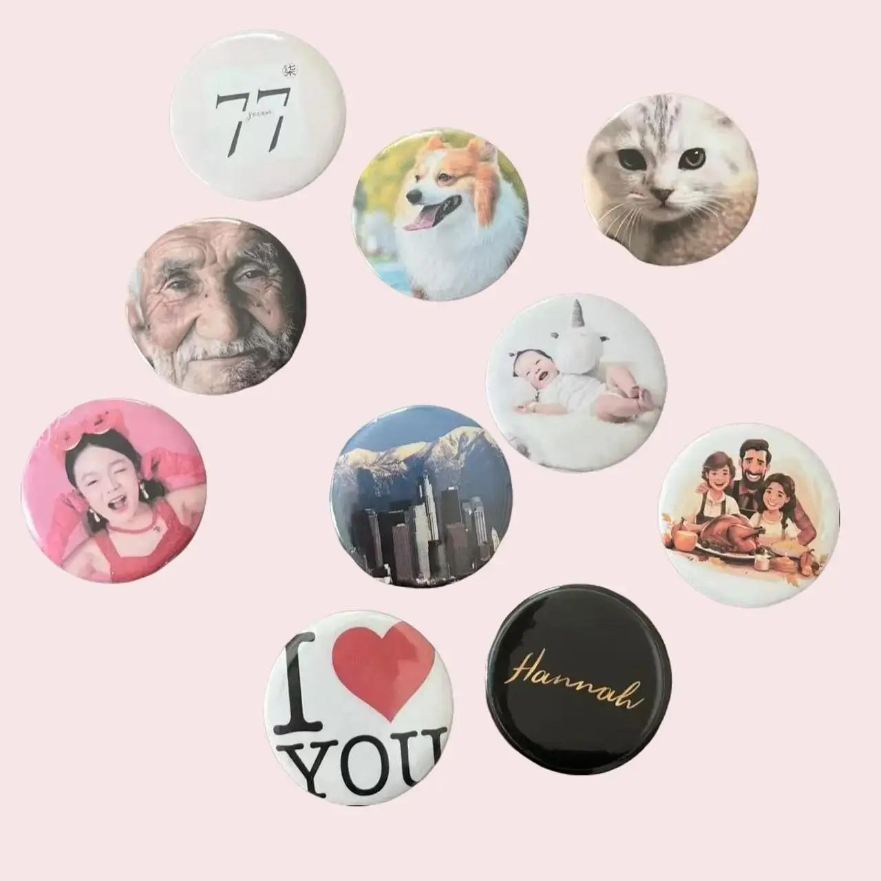 Custom Badge- 58MM*58MM 1 Piece Personalized Clothing Bag Hat Accessories for FAMILY PETS SCHOOL VIEW FRIENDS NAME COMMEMORATE MEMORY