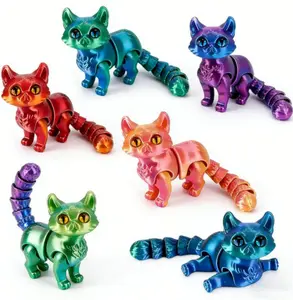 3D Printed Articulated Cat Fidget Toy, Flexible Joints Stress Relief Toy for Kids Adults