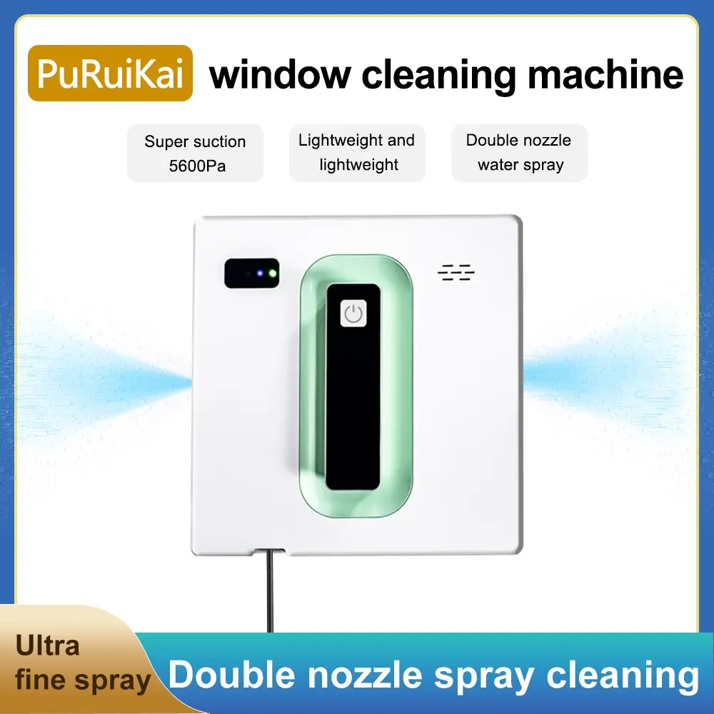 Puruikai Automatic Window Cleaning Robot, Cleaner Machine, Appliance, Efficient Dust Collector, Easy Clean, Remote Control, Lightweight, 50ML Water Tank, Dual Nozzles, Double Nozzle Spray Cleaning, Cleaning Machines