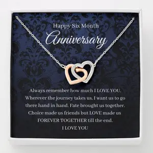 Interlocking Hearts, 6 Month Anniversary Jewelry For Wife/Girlfriend, 6 Month Anniversary Gift For Her, Six Month Anniversary Gift Necklace