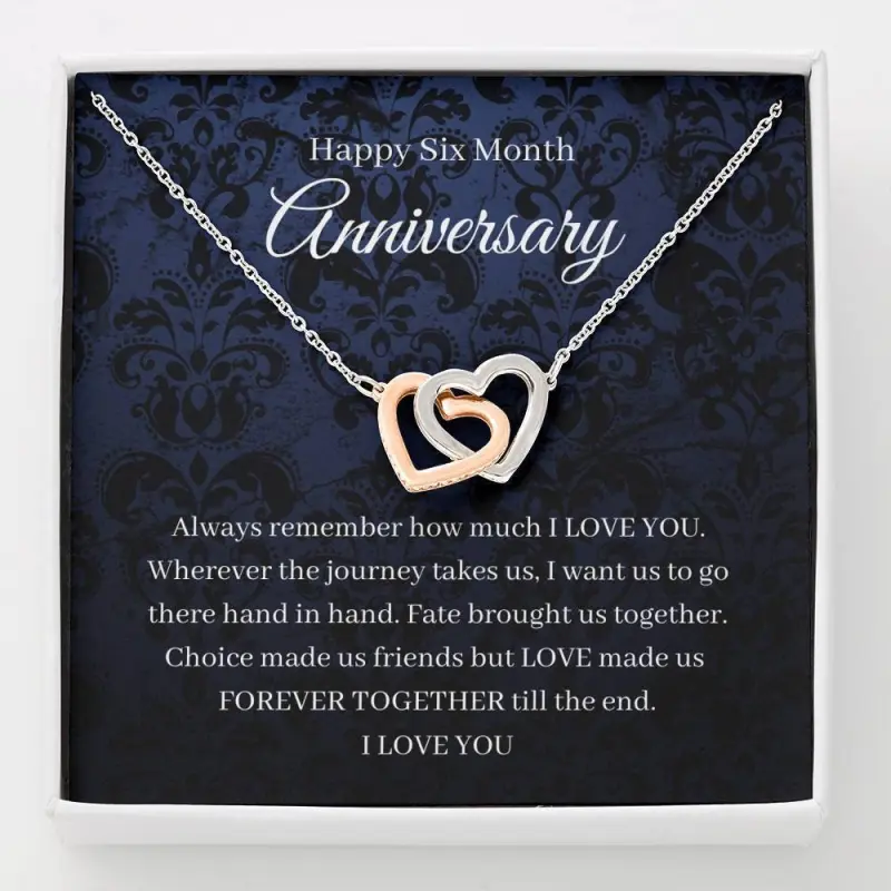 Interlocking Hearts, 6 Month Anniversary Jewelry For Wife/Girlfriend, Anniversary Gift For Her, Six Month Anniversary Gift Necklace