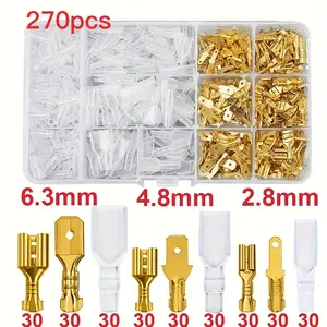 270-Piece Multi-Size Insulated Male-Female Wire Connectors Kit, 2.8/4.8/6.3mm Spade Crimps, Durable Copper Terminals for Electrical Wiring, Car Audio Speaker Cable DIY Repairs