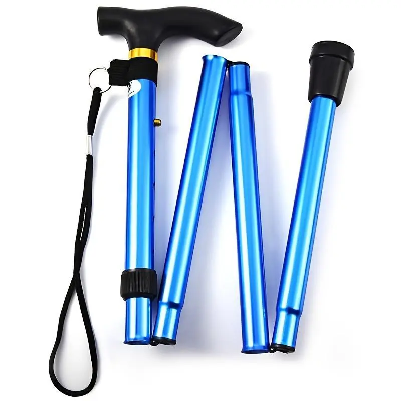 4-section Folding Ultra-light Adjustable Walking Stick, Telescopic Trekking Pole With Rubber Tip, Retractable Sticks