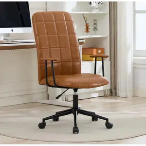 【Bellemave】Antique brown PU leather color office chair, with armrest, high backrest, soft foam seating, 360 degree swivel , up and down adjustable gaslift,black powder coated frame,five star base, black wheels