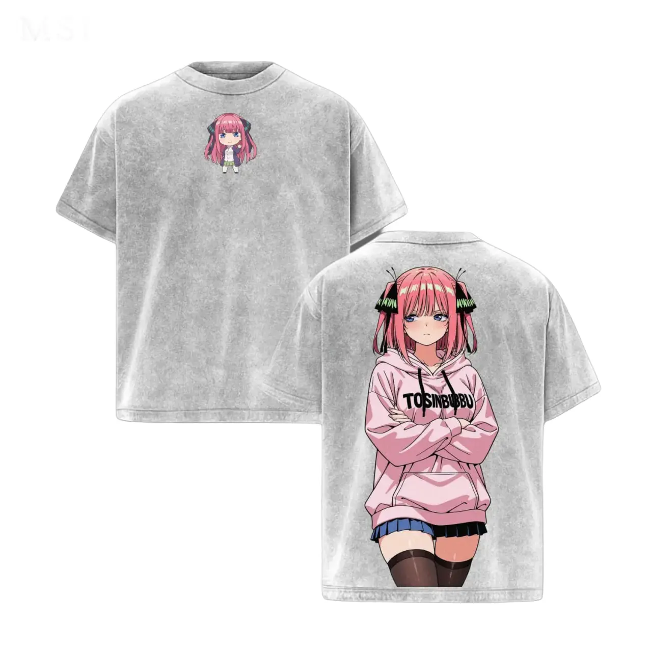 Nino Nakano The Quintessential Quintuplets Vintage Washed T-Shirt, Double Printed Anime Graphic Tee, Heavyweight Cotton Oversized Manga Streetwear Shirt, Unisex Anime Fan Gift