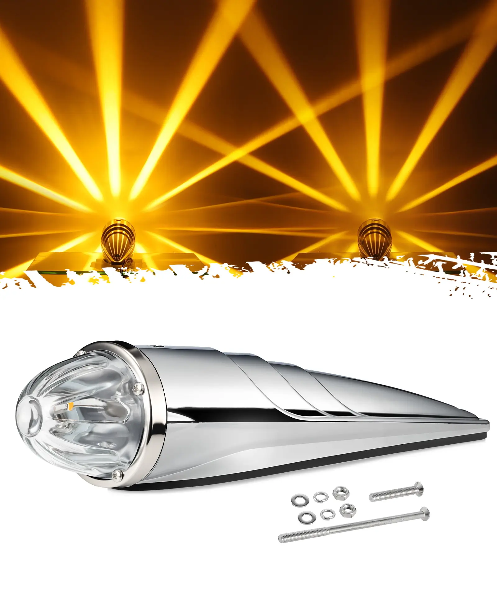 Partsam Glass Watermelon Cab Lights Clear Lens Amber LED Top Marker Hi/Low Beam Roof Running Lights Assembly with Chrome Alloy Base for Peterbilt Freightliner Mack Heavy Trucks (1PCS)