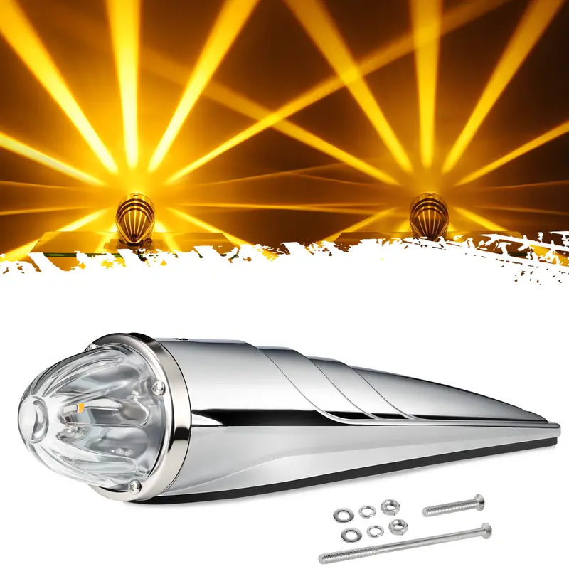 Partsam Glass Watermelon Cab Lights Clear Lens Amber LED Top Marker Hi/Low Beam Roof Running Lights Assembly with Chrome Alloy Base for Peterbilt Freightliner Mack Heavy Trucks (1PCS)